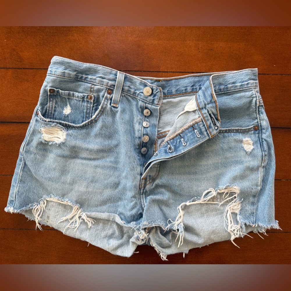 Levi's Light Blue Distressed Denim Shorts
